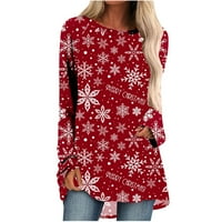 Ženske Ležerne majice s dekolteom u obliku slova A i božićnim printom za opuštanje, Slatki labavi topići, puloveri, vrhovi dugih