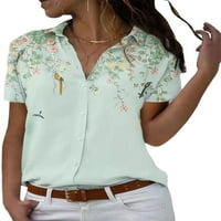 Ženske majice s cvjetnim printom bluza kratkih rukava labava košulja od tunike uredska Zelena;
