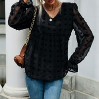 Ženska košulja, crni plinski ženski modni trend, jednobojni široki gornji dio, pulover, mrežasta crna košulja s dugim rukavima