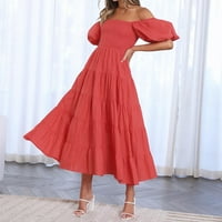 Ženske haljine ljetne crvene od najlona od spandeksa, ženske Ležerne haljine kratkih rukava s okruglim vratom, jednobojne haljine