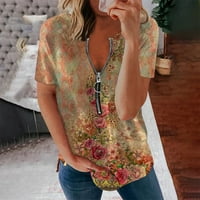Modne ljetne košulje u stilu, ženske modne Ležerne Vintage Ležerne majice s cvjetnim printom, pulover s kratkim rukavima s patentnim