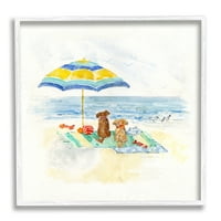 17 simpatični razigrani psi opuštajući suncobran na Plaži slika obale, dizajn Sallie Svatland
