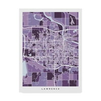 Zaštitni znak likovne umjetnosti 'Lawrence Kansas City Map Purple' Canvas Art by Michael Tompsett