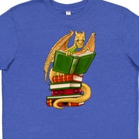 Preslatka načitana majica sa slatkim zlatnim zmajem koji čita knjige za mlade