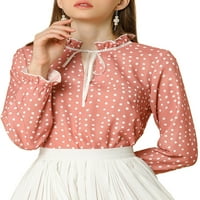 Jedinstvene ponude ženske polke točkice vežu ruffled dekolte zvono dugi rukavi bluza