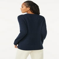 Ženski teksturirani džemper s okruglim vratom širokog kroja srednje duljine