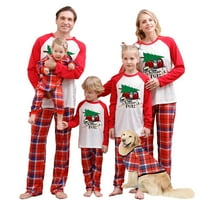 Francuska Božićna pidžama za cijelu obitelj, vrhovi s dugim rukavima s printom od drveta i automobila + karirane hlače, komplet pidžame