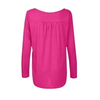 Ženske majice s dugim rukavima u A-listi, Casual majica U Plus-size, jednobojni pulover u ružičastoj boji, a-list