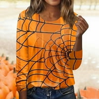 Rasprodaja ženski casual modni pulover s printom za Noć vještica s dugim rukavima s okruglim vratom Gornja bluza narančasta, e-mail
