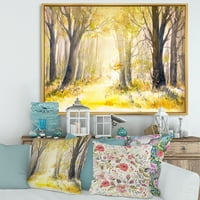 Dizajnerska umjetnost svijetla sunčeva svjetlost kroz žuto šumsko drveće tradicionalni uokvireni zidni otisak na platnu