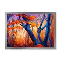 DesignArt 'Sažetak plavih silueta drveća u narančastoj jeseni šuma' Farmhouse uokvireni umjetnički tisak
