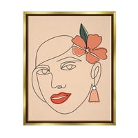 Apstraktna linija Doodle Doodle Ženski ruž za usne Cvjetna grafika metalno zlato uokvireno plutajuće platno zidni print dizajn
