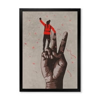 DesignArt 'Čovjek s rukom podignut na znaku pobjede' Moderni uokvireni umjetnički tisak