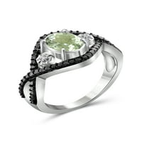 Nakit klub prsten od zelenog ametista nakit od kamena rođenja - 1. Karatni zeleni ametist 0. Nakit od sterling srebra s bijelim dijamantnim