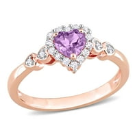 Ženski prsten od ametista u obliku srca, bijeli topaz i dijamant, ukrašen umetkom od ružičastog zlata i srebra sa sjajnim završetkom