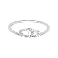 Ženski prsten-obećanje u obliku dva srca s dijamantnim naglaskom od čistog srebra