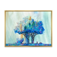 DesignArt 'plavo obojeno stablo Sažetak dojam I' Moderno uokvireno platno zidne umjetničke ispis