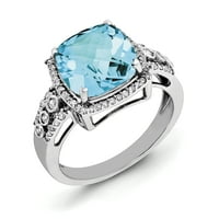 Prsten od čistog srebra s dijamantom i svijetloplavim švicarskim topazom. Težina dragulja-5,5 karata