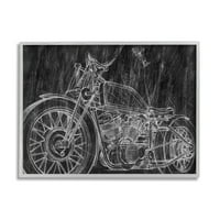 Stupell Industries monotona crno -bijela skica motociklističke grafičke umjetnosti siva uokvirena umjetnička print zidna umjetnost,