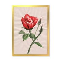 DesignArt 'Drevni cvijet crvene ruže II' Tradicionalni uokvireni umjetnički tisak