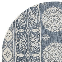 Prostirka s cvjetnim medaljonom u obliku mikro petlje, plava slonovača, okrugla 5' 5'