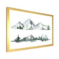 DesignArt 'Drveće sa zimskim tamnoplavim planinskim pejzažom II' Moderni uokvireni umjetnički tisak