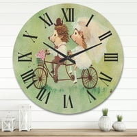 Dizajnerski crtež vjenčani par ježeva koji voze bicikl tradicionalni drveni zidni sat