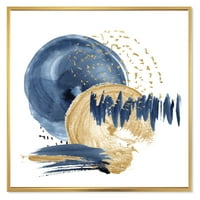 DesignArt 'Zlatna i tamnoplava apstraktna krug Tekstura oceana' Moderna uokvirena platna zidna umjetnička tiska